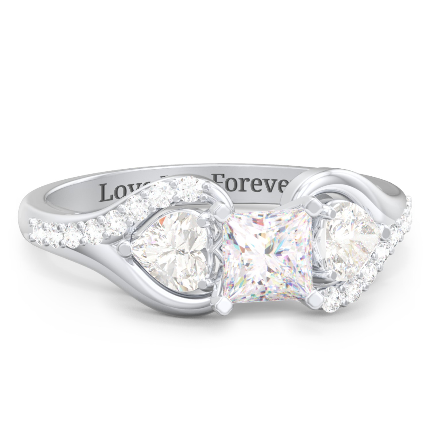 1/2 ct. Princess Gemstone Engagement Ring with Heart Stones & Accents Stones