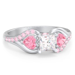 1/2 ct. Princess Gemstone Peek-A-Boo Engagement Ring with Heart Stones & Accents Stones