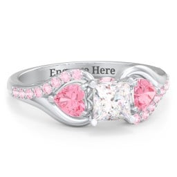 1/2 ct. Princess Gemstone Peek-A-Boo Engagement Ring with Heart Stones & Accents Stones
