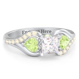 1/2 ct. Princess Gemstone Peek-A-Boo Engagement Ring with Heart Stones & Accents Stones