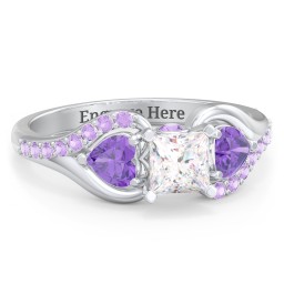 1/2 ct. Princess Gemstone Peek-A-Boo Engagement Ring with Heart Stones & Accents Stones in 925 Sterling Silver