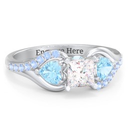 1/2 ct. Princess Gemstone Peek-A-Boo Engagement Ring with Heart Stones & Accents Stones in 925 Sterling Silver with White Premium Zirconia, Blue Topaz, and Fancy Blue Premium Zirconia