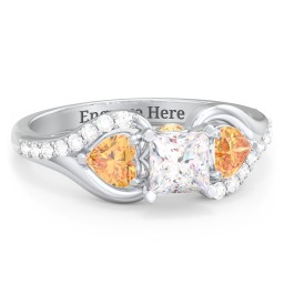 1/2 ct. Princess Gemstone Peek-A-Boo Engagement Ring with Heart Stones & Accents Stones
