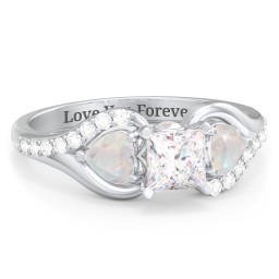 1/2 ct. Princess Gemstone Peek-A-Boo Engagement Ring with Heart Stones & Accents Stones