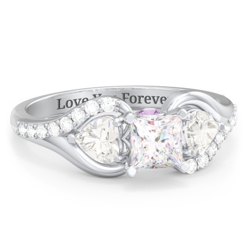1/2 ct. Princess Gemstone Peek-A-Boo Engagement Ring with Heart Stones & Accents Stones