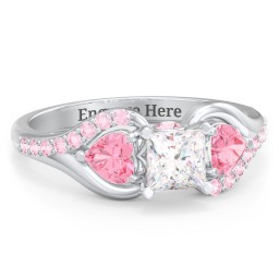 1/2 ct. Princess Gemstone Peek-A-Boo Engagement Ring with Heart Stones & Accents Stones in 925 Sterling Silver with White Premium Zirconia, Pink Tourmaline, and Fancy Pink Premium Zirconia