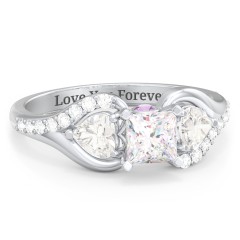 1/2 ct. Princess Gemstone Peek-A-Boo Engagement Ring with Heart Stones & Accents Stones – 10K Yellow Gold with White Premium Zirconia, Cubic Zirconia, and Amethyst