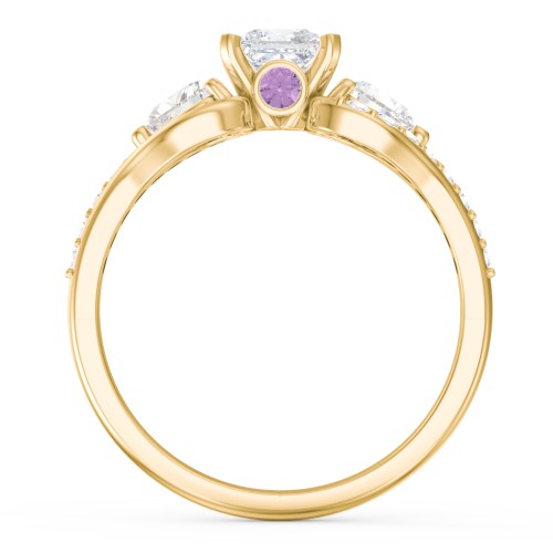 1/2 ct. Princess Gemstone Peek-A-Boo Engagement Ring with Heart Stones & Accents Stones – 10K Yellow Gold with White Premium Zirconia, Cubic Zirconia, and Amethyst