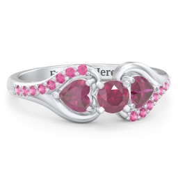 1/4 ct. Round Gemstone Engagement Ring with Heart Stones & Accents Stones in 925 Sterling Silver with Ruby and Red Premium Zirconia