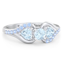1/4 ct. Round Gemstone Engagement Ring with Heart Stones & Accents Stones in 925 Sterling Silver with Aquamarine and Fancy Blue Premium Zirconia