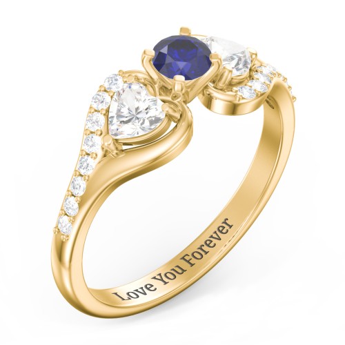 1/4 ct. Round Gemstone Engagement Ring with Heart Stones & Accents Stones – 10K Yellow Gold with Blue Sapphire, Cubic Zirconia, and White Premium Zirconia