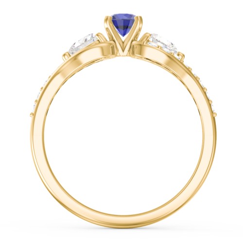 1/4 ct. Round Gemstone Engagement Ring with Heart Stones & Accents Stones – 10K Yellow Gold with Blue Sapphire, Cubic Zirconia, and White Premium Zirconia