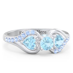 1/4 ct. Round Gemstone Peek-A-Boo Engagement Ring with Heart Stones & Accents Stones in 925 Sterling Silver with Blue Topaz and Fancy Blue Premium Zirconia