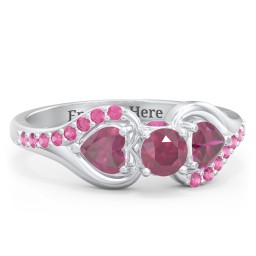 1/4 ct. Round Gemstone Peek-A-Boo Engagement Ring with Heart Stones & Accents Stones in 925 Sterling Silver with Ruby and Red Premium Zirconia