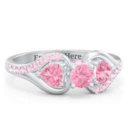 1/4 ct. Round Gemstone Peek-A-Boo Engagement Ring with Heart Stones & Accents Stones in 925 Sterling Silver with Pink Tourmaline and Fancy Pink Premium Zirconia