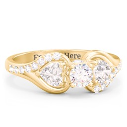 1/4 ct. Round Gemstone Peek-A-Boo Engagement Ring with Heart Stones & Accents Stones in 10K Solid Yellow Gold with White Sapphire, Cubic Zirconia, and White Premium Zirconia