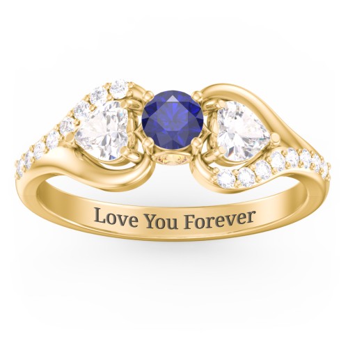 1/4 ct. Round Gemstone Peek-A-Boo Engagement Ring with Heart Stones & Accents Stones – 10K Yellow Gold with Blue Sapphire, Cubic Zirconia, White Premium Zirconia, and Citrine