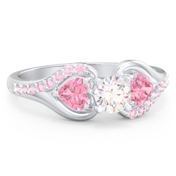 1/3 ct. Round Gemstone Engagement Ring with Heart Stones & Accents Stones