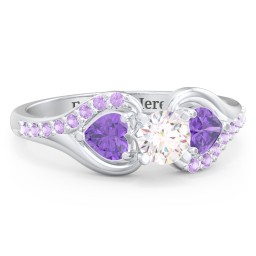 1/3 ct. Round Gemstone Engagement Ring with Heart Stones & Accents Stones in 925 Sterling Silver