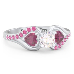 1/3 ct. Round Gemstone Engagement Ring with Heart Stones & Accents Stones in 925 Sterling Silver with White Premium Zirconia, Ruby, and Red Premium Zirconia