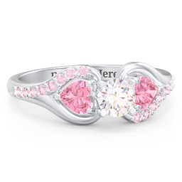 1/3 ct. Round Gemstone Engagement Ring with Heart Stones & Accents Stones in 925 Sterling Silver with White Premium Zirconia, Pink Tourmaline, and Fancy Pink Premium Zirconia