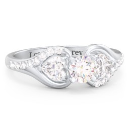 1/3 ct. Round Gemstone Engagement Ring with Heart Stones & Accents Stones in 925 Sterling Silver with Lab Diamond and Diamond