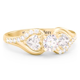 1/3 ct. Round Gemstone Engagement Ring with Heart Stones & Accents Stones in 10K Solid Yellow Gold with White Premium Zirconia and Cubic Zirconia