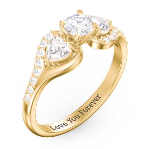 1/3 ct. Round Gemstone Engagement Ring with Heart Stones & Accents Stones – 10K Yellow Gold with White Premium Zirconia and Cubic Zirconia
