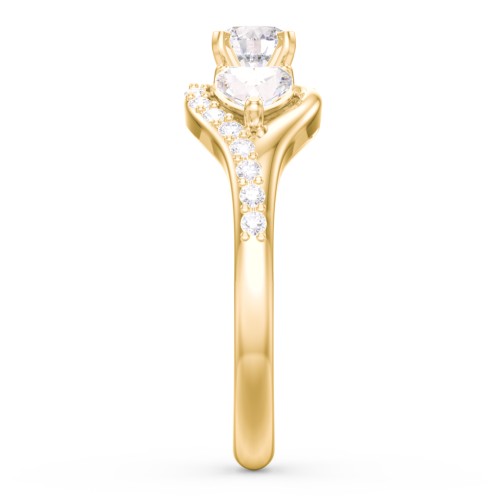 1/3 ct. Round Gemstone Engagement Ring with Heart Stones & Accents Stones – 10K Yellow Gold with White Premium Zirconia and Cubic Zirconia
