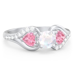 1/2 ct. Round Gemstone Engagement Ring with Heart Stones & Accents Stones