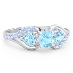 1/2 ct. Round Gemstone Engagement Ring with Heart Stones & Accents Stones in 925 Sterling Silver with Blue Topaz and Fancy Blue Premium Zirconia