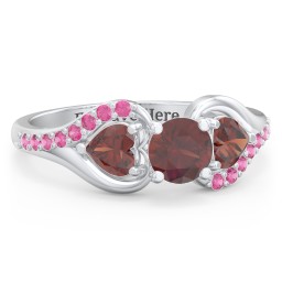 1/2 ct. Round Gemstone Engagement Ring with Heart Stones & Accents Stones in 925 Sterling Silver with Garnet and Red Premium Zirconia