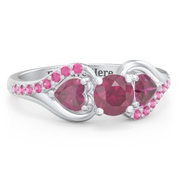 1/2 ct. Round Gemstone Engagement Ring with Heart Stones & Accents Stones in 925 Sterling Silver with Ruby and Red Premium Zirconia