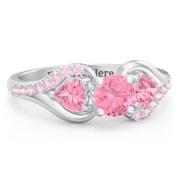 1/2 ct. Round Gemstone Engagement Ring with Heart Stones & Accents Stones in 925 Sterling Silver with Pink Tourmaline and Fancy Pink Premium Zirconia