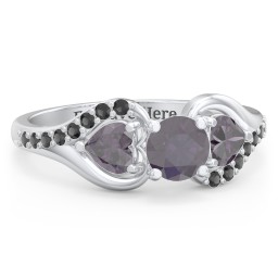 1/2 ct. Round Gemstone Engagement Ring with Heart Stones & Accents Stones in 925 Sterling Silver with Alexandrite and Black Premium Zirconia