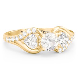 1/2 ct. Round Gemstone Engagement Ring with Heart Stones & Accents Stones in 10K Solid Yellow Gold with Cubic Zirconia and White Premium Zirconia