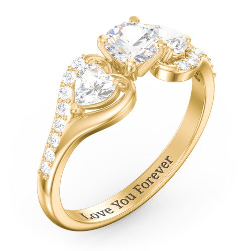 1/2 ct. Round Gemstone Engagement Ring with Heart Stones & Accents Stones – 10K Yellow Gold with Cubic Zirconia and White Premium Zirconia