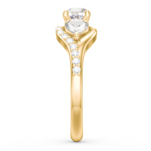 1/2 ct. Round Gemstone Engagement Ring with Heart Stones & Accents Stones – 10K Yellow Gold with Cubic Zirconia and White Premium Zirconia