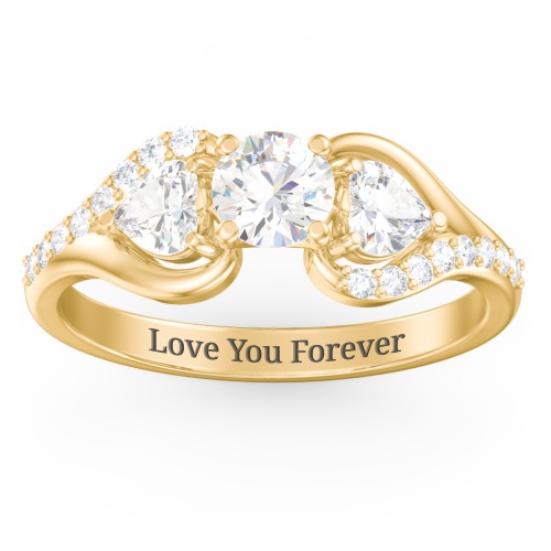 1/2 ct. Round Gemstone Engagement Ring with Heart Stones & Accents Stones – 10K Yellow Gold with Cubic Zirconia and White Premium Zirconia