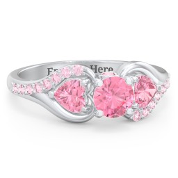 1/2 ct. Round Gemstone Peek-A-Boo Engagement Ring with Heart Stones & Accents Stones in 925 Sterling Silver with Pink Tourmaline and Fancy Pink Premium Zirconia