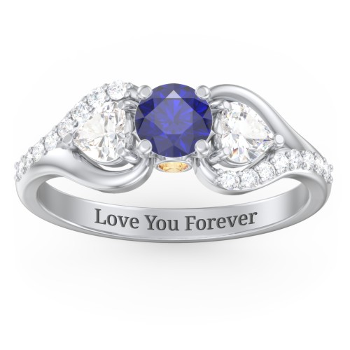 1/2 ct. Round Gemstone Peek-A-Boo Engagement Ring with Heart Stones & Accents Stones – Sterling Silver with Blue Sapphire, Cubic Zirconia, White Premium Zirconia, and Citrine