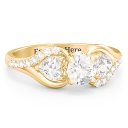 1/2 ct. Round Gemstone Peek-A-Boo Engagement Ring with Heart Stones & Accents Stones in 10K Solid Yellow Gold with Cubic Zirconia and White Premium Zirconia