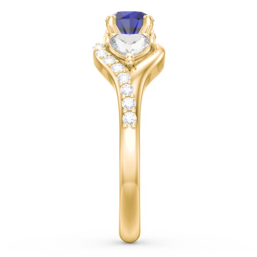 1/2 ct. Round Gemstone Peek-A-Boo Engagement Ring with Heart Stones & Accents Stones – 10K Yellow Gold with Blue Sapphire, Cubic Zirconia, White Premium Zirconia, and Citrine