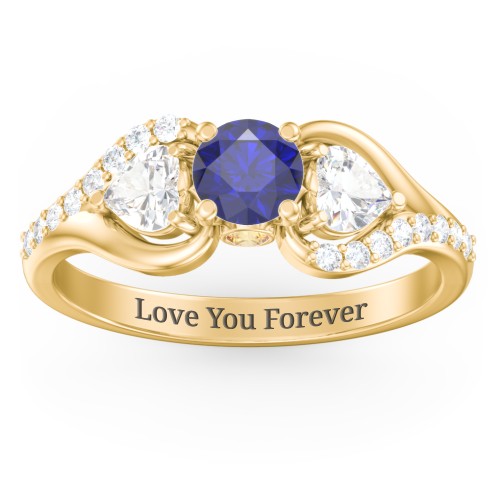 1/2 ct. Round Gemstone Peek-A-Boo Engagement Ring with Heart Stones & Accents Stones – 10K Yellow Gold with Blue Sapphire, Cubic Zirconia, White Premium Zirconia, and Citrine