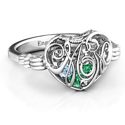 Caged Hearts Ring with 2-6 Stones in 925 Sterling Silver with Emerald, Aquamarine, Citrine, Smokey Quartz, and Pink Tourmaline