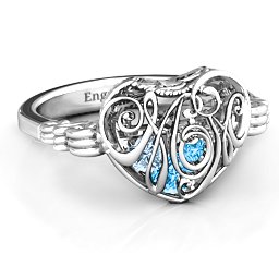 Caged Hearts Ring with 2-6 Stones in 925 Sterling Silver with Blue Topaz, Aquamarine, Citrine, Smokey Quartz, and Pink Tourmaline