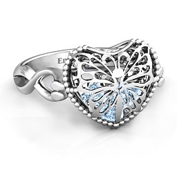 Caged Hearts Ring with 2-6 Stones in 925 Sterling Silver with Aquamarine, Citrine, Smokey Quartz, and Pink Tourmaline