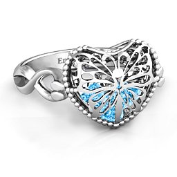 Caged Hearts Ring with 2-6 Stones in 925 Sterling Silver with Blue Topaz, Citrine, Smokey Quartz, and Pink Tourmaline