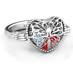 Caged Hearts Ring with 2-6 Stones in 925 Sterling Silver with Garnet, Aquamarine, Citrine, Smokey Quartz, and Pink Tourmaline