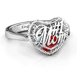 Caged Hearts Ring with 2-6 Stones in 925 Sterling Silver with Garnet, Aquamarine, Citrine, Smokey Quartz, and Pink Tourmaline